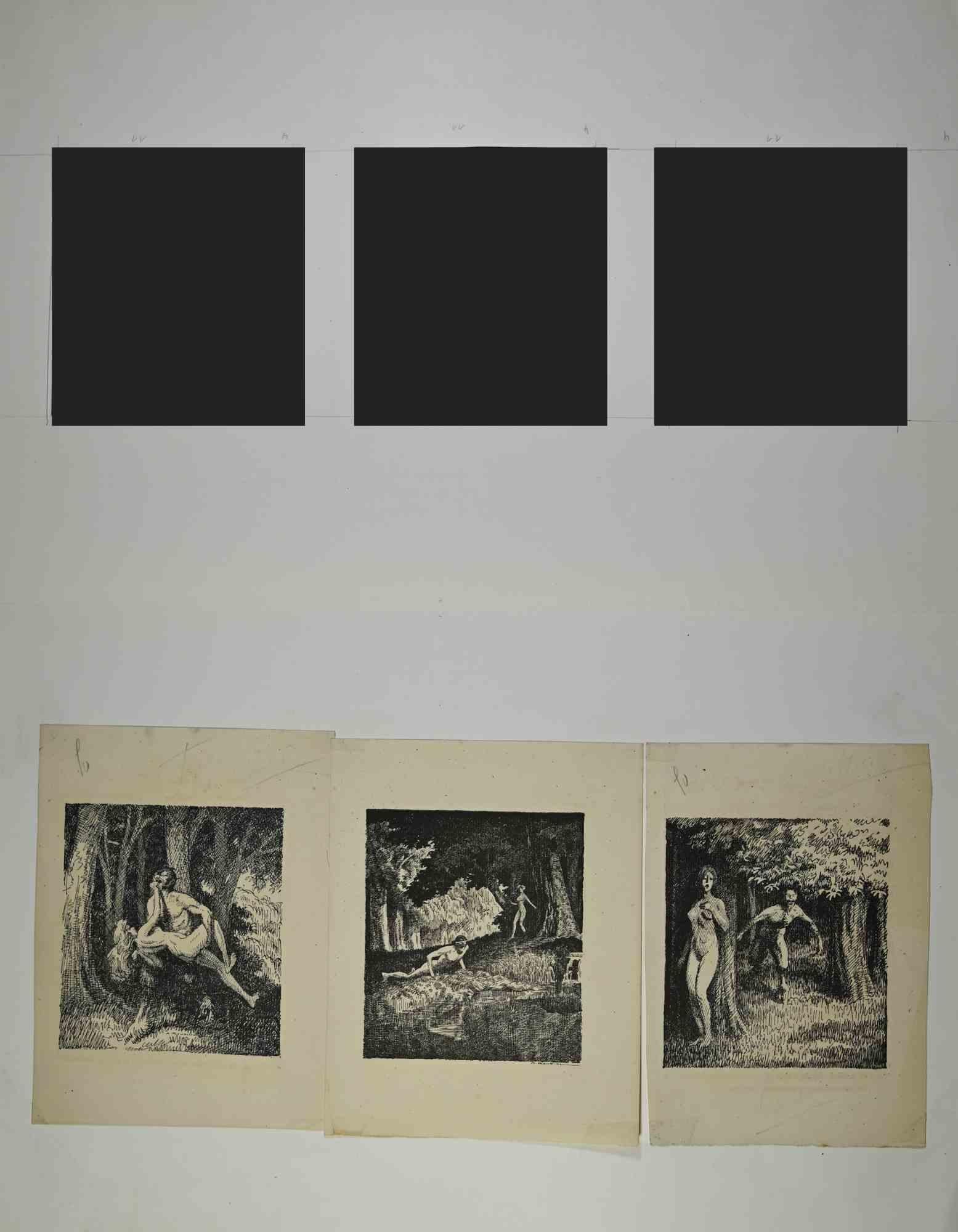Echo et Narcisse - Lithographie von Auguste Roubille - 1911 im Angebot 1
