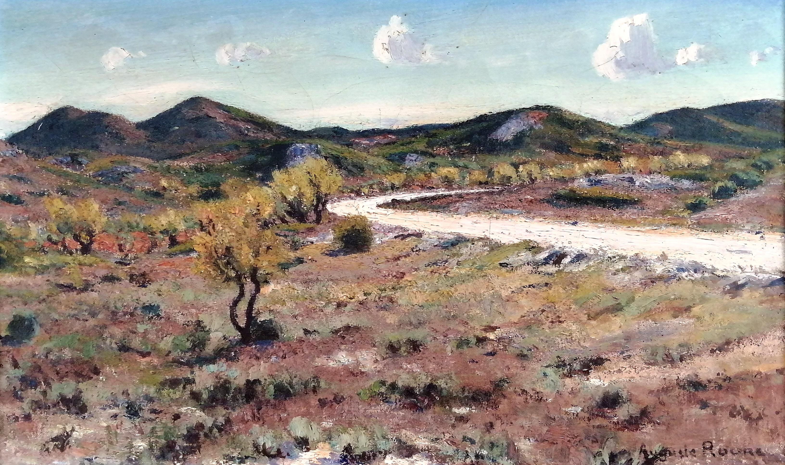 Provence Landscape - Early 20th Century Antique French Impressionist Painting - Beige Landscape Painting by Auguste Roure