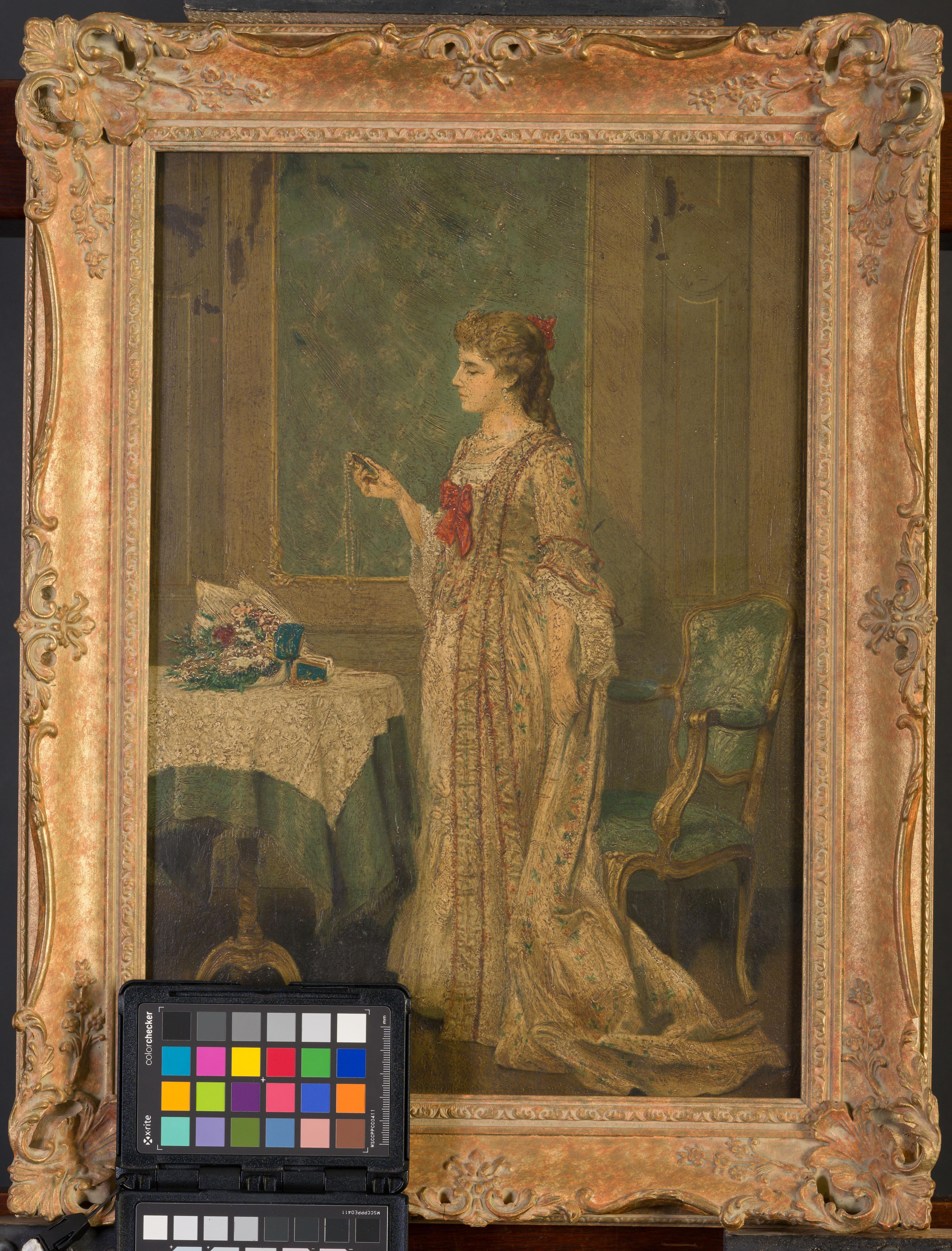 Portrait of a lady. - Painting by Auguste Serrure