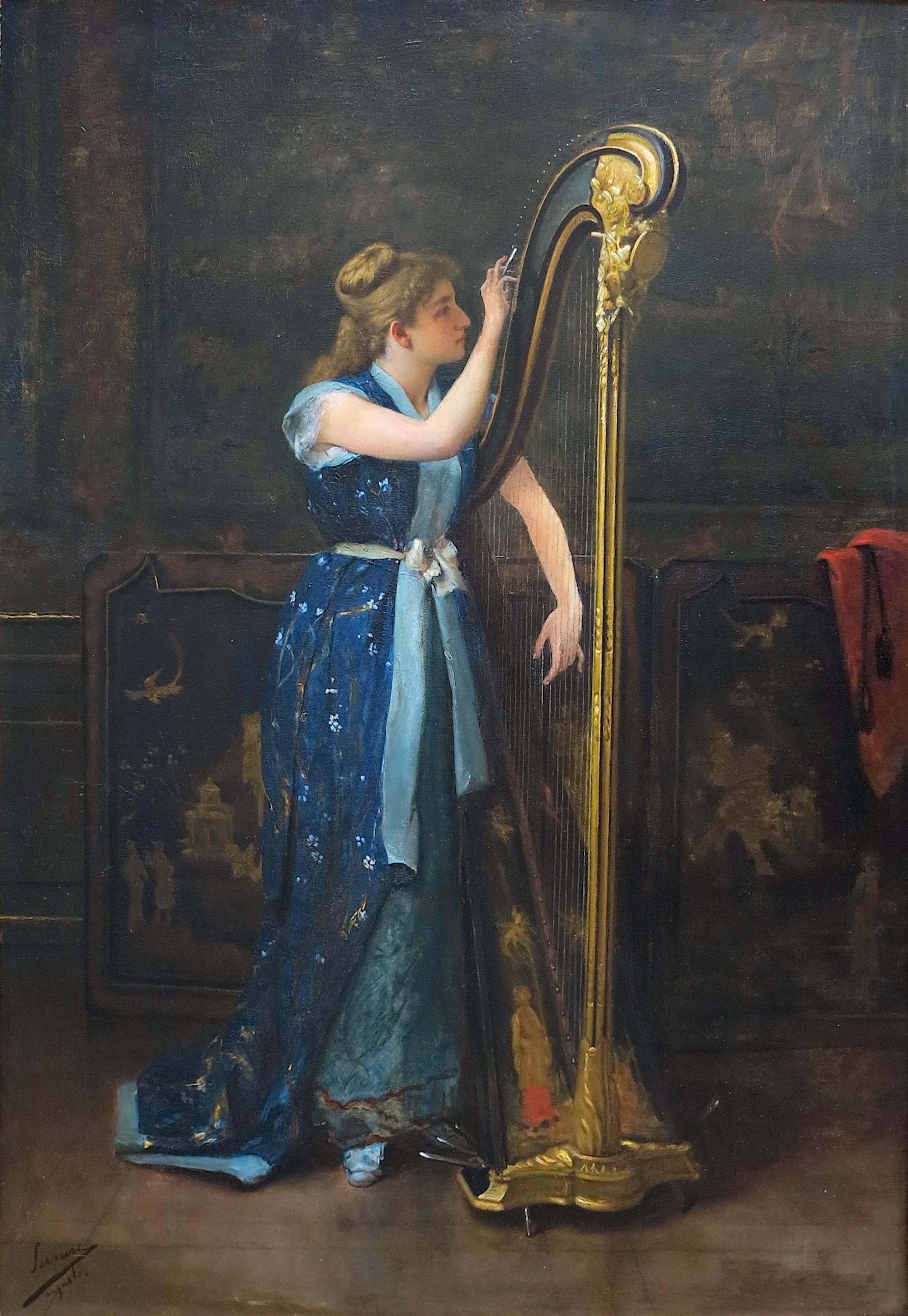 The Harpist - Painting by Auguste Serrure