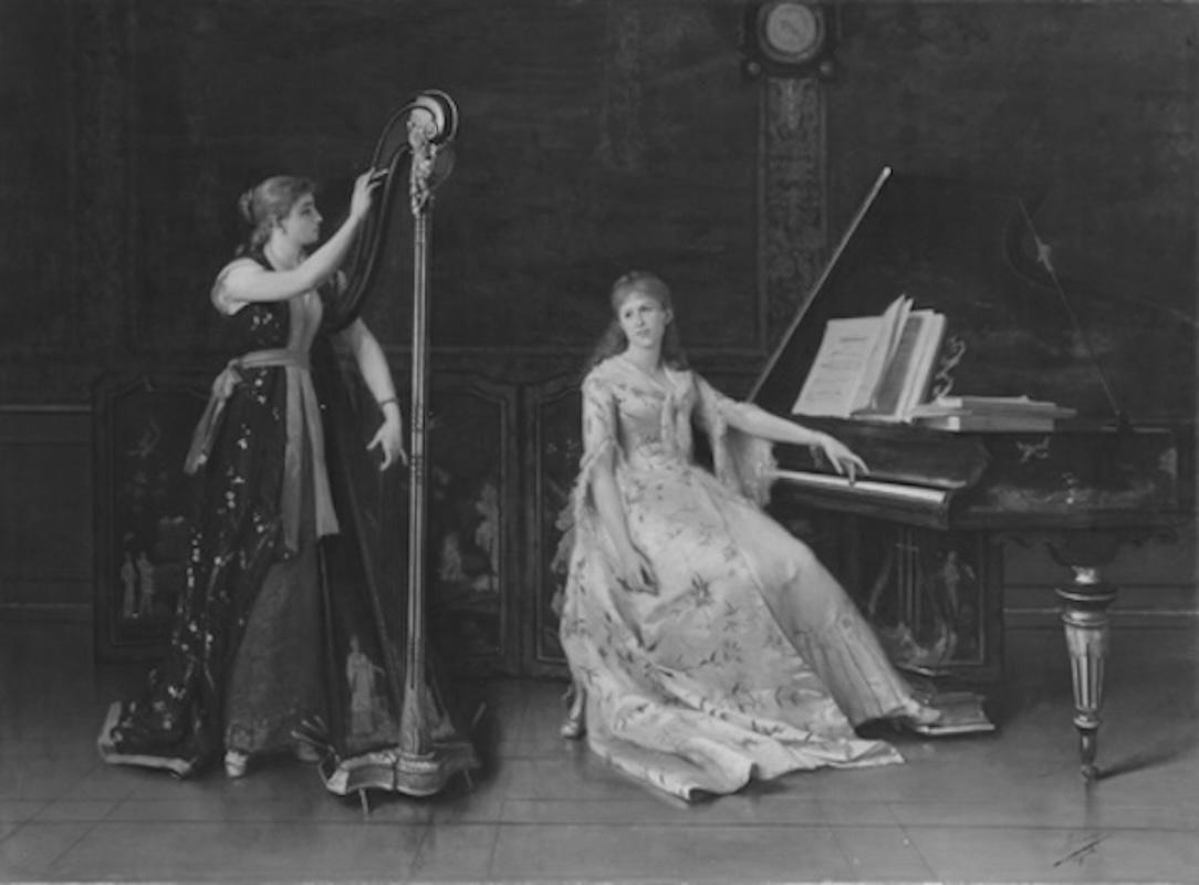 Auguste SERRURE
(Antwerp, 1825 – Schaerbeek, 1903)

The harpist

Oil on panel
Signed lower left
72 x 50 cm without frame
99 x 76 cm with frame
Circa 1884

Related work: large painting (97 x 130 cm) entitled The Musical Chord currently exhibited at