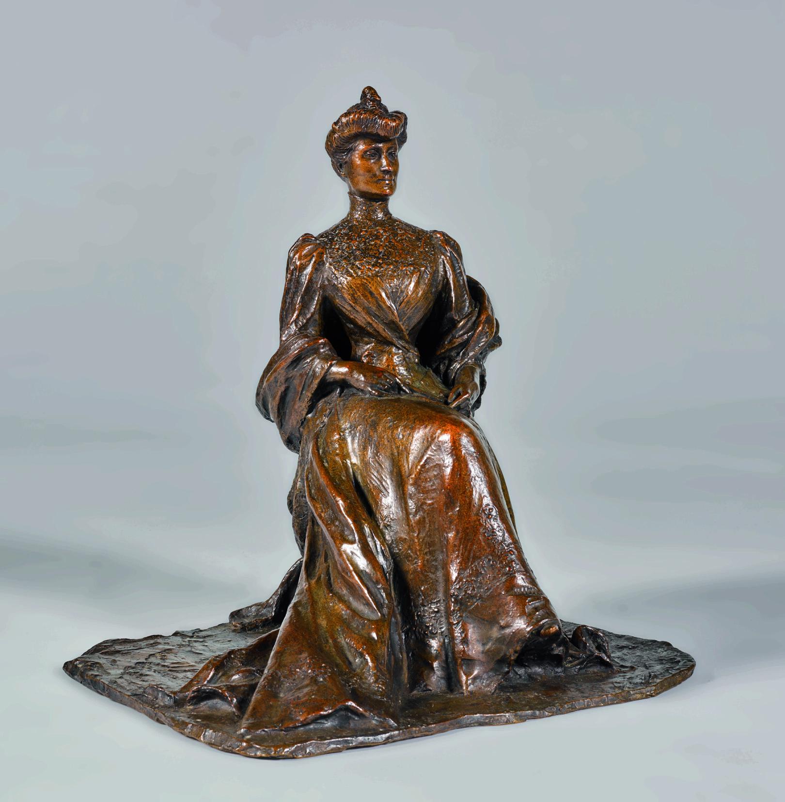 Seated Woman with a Fan - French School Sculpture by Auguste Seysses