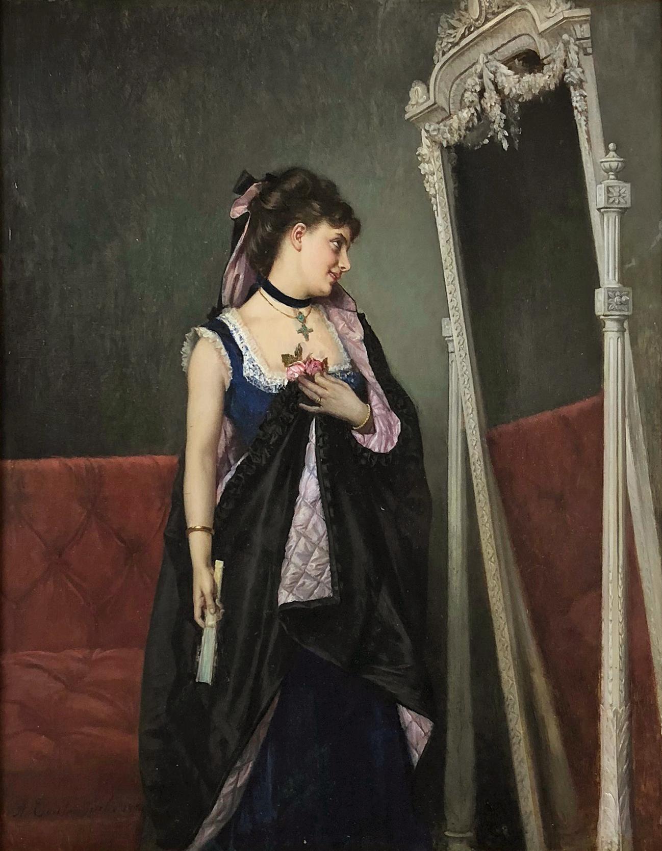 Auguste Toulmouche Figurative Painting - A Lovely Reflection