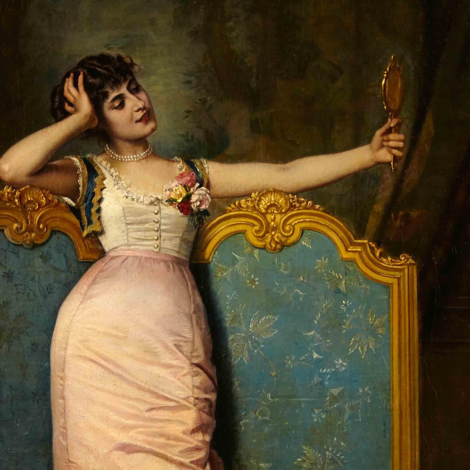 Admiring Her Looks by Auguste Toulmouche For Sale 2