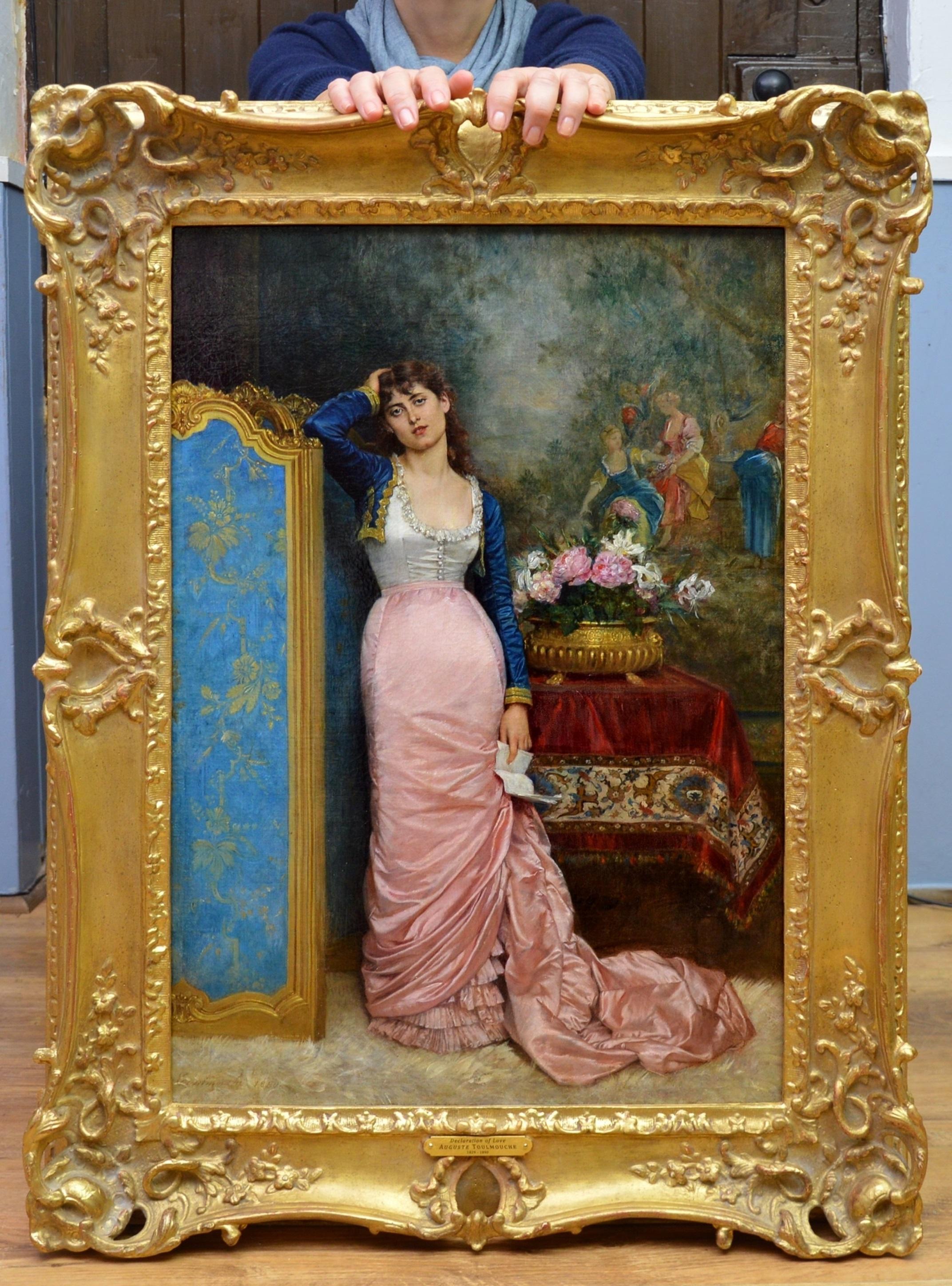Declaration of Love - 19th Century French Belle Epoque Portrait Oil Painting - Brown Portrait Painting by Auguste Toulmouche