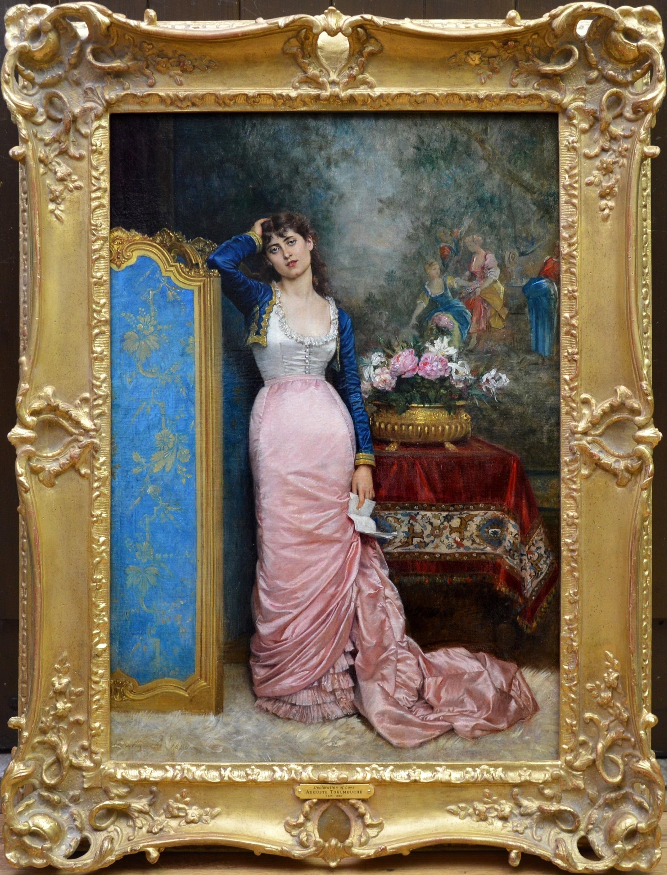 Auguste Toulmouche Figurative Painting - Declaration of Love - 19th Century French Belle Epoque Portrait Oil Painting