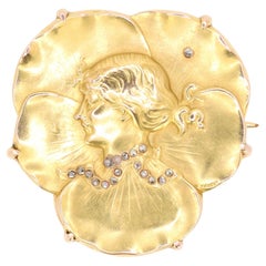 Auguste VAUDET - Broche Art Nouveau en or jaune et diamants