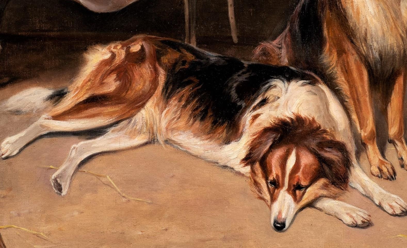 Antikes Hundegemälde Collies in Pferd-Tisch mit Sattel und Deckendecke, 19. Jahrhundert im Angebot 1