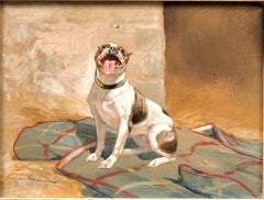 Antique Dog Painting “The Bulldog and the Fly” ca. 1900 Auguste Vimar