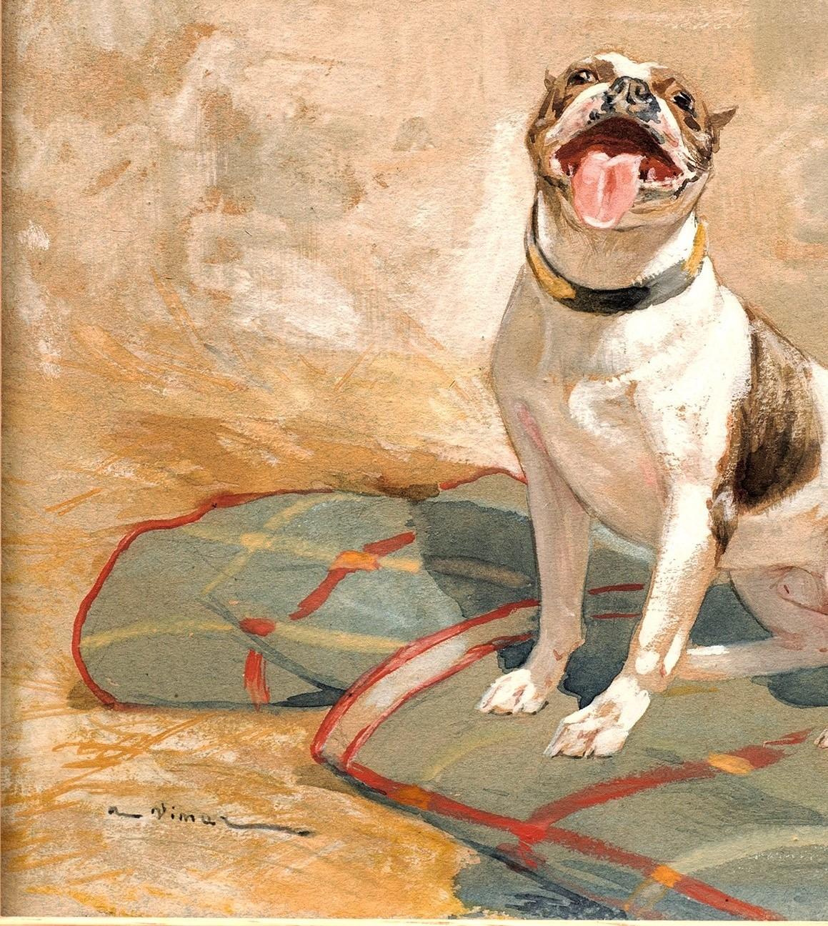 Antiquities Peinture de chien The Bulldog and the Fly ca. 1900 Auguste Vimar - Art nouveau Painting par Auguste Vimar 