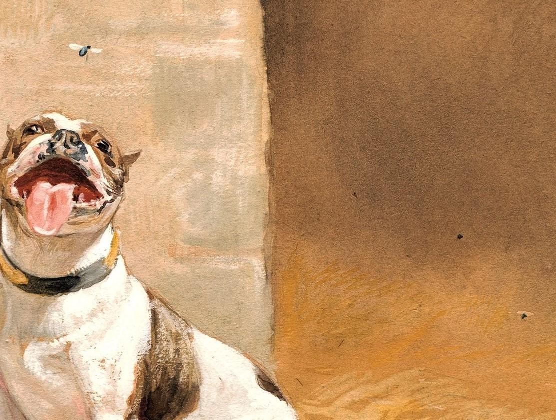 Antiquities Peinture de chien The Bulldog and the Fly ca. 1900 Auguste Vimar - Marron Animal Painting par Auguste Vimar 