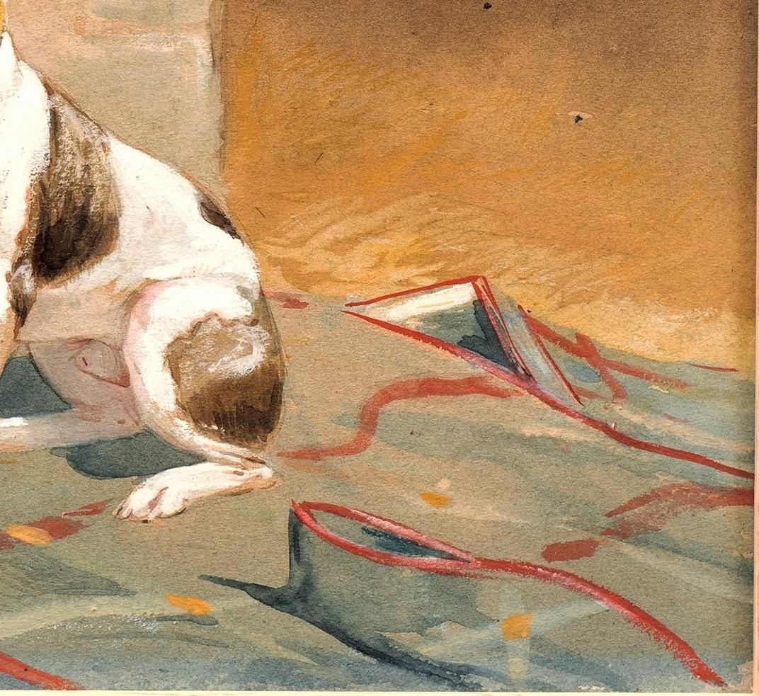 Peinture ancienne de chien 
