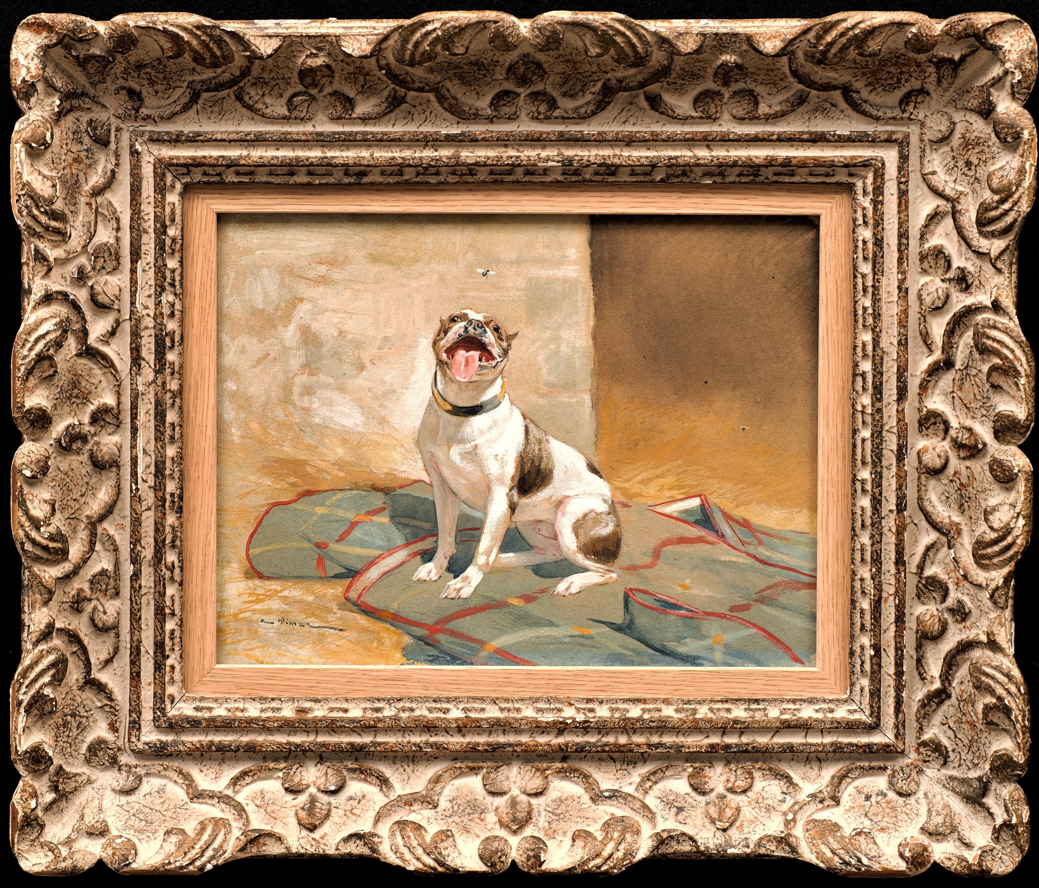 Antiquities Peinture de chien The Bulldog and the Fly ca. 1900 Auguste Vimar - Painting de Auguste Vimar 