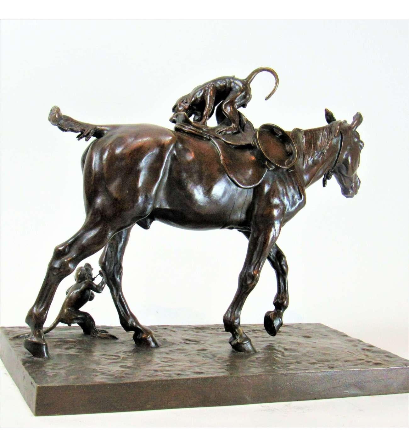 Vimar Auguste (1851-1916)+bronze, Bohemian horse and monkeys - Sculpture by Auguste Vimar 