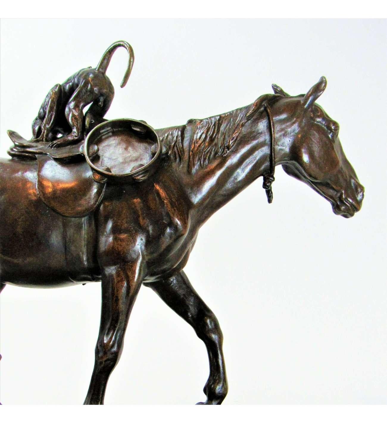 Vimar Auguste (1851-1916)+bronze, Bohemian horse and monkeys - Naturalistic Sculpture by Auguste Vimar 