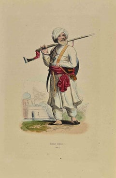 Antique Afghan Soldier - Lithograph by Auguste Wahlen - 1844
