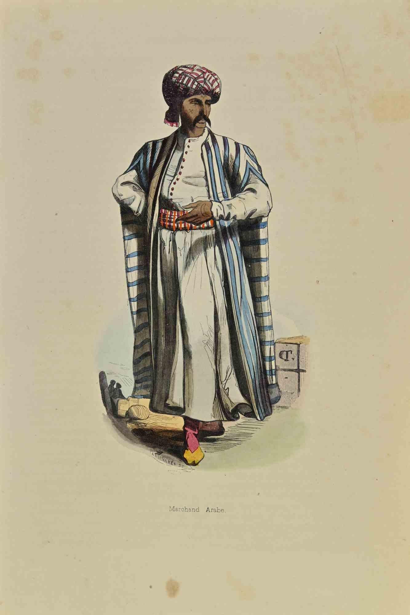 Arab Merchant is a lithograph made by Auguste Wahlen in 1844.

Hand colored.

Good condition.

At the center of the artwork is the original title "Marchand Arabe".

The work is part of Suite Moeurs, usages et costumes de tous les peuples du monde,