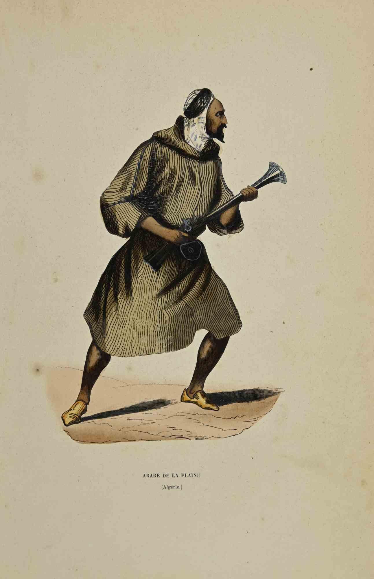 Arabe de la Plaine is a hand colored lithograph realized by Auguste Wahlen in 1844.

Good conditions.

The artwork belongs to the Suite Moeurs, usages et costumes de tous les peuples du monde, d'après des documents authentiques et les voyages les