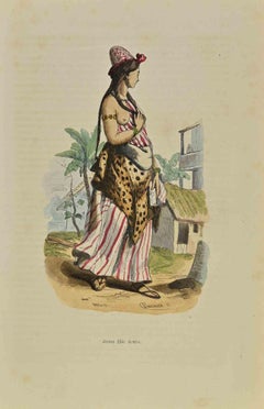 Antique Arabic Girl - Lithograph by Auguste Wahlen - 1844