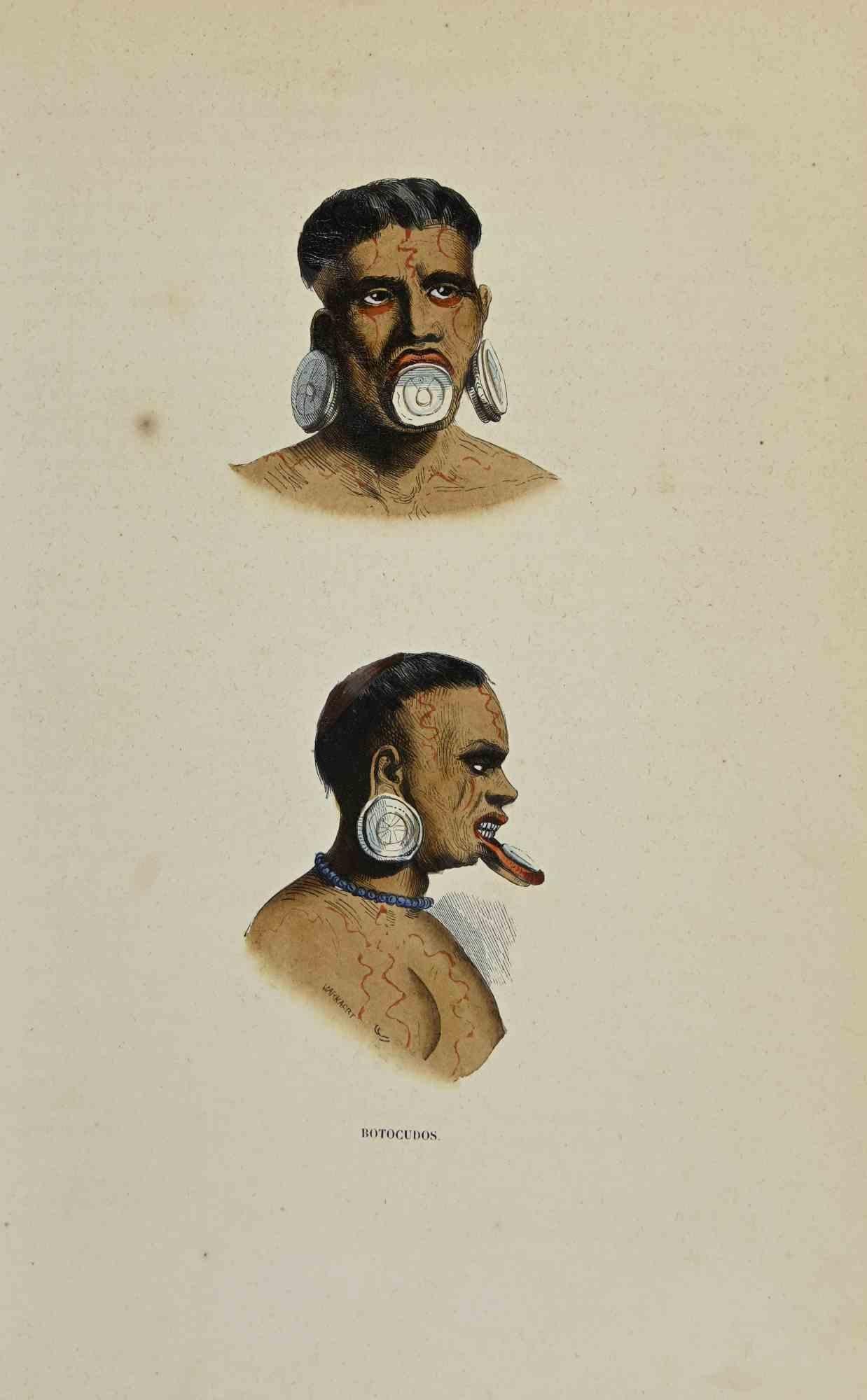 Botocudos is a hand colored lithographs realized by Auguste Wahlen in 1844.

Good conditions.

The artwork belongs to the Suite Moeurs, usages et costumes de tous les peuples du monde, d'après des documents authentiques et les voyages les plus