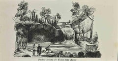 Bridge and waterfall of the River of the.. - Lithograph by Auguste Wahlen - 1844
