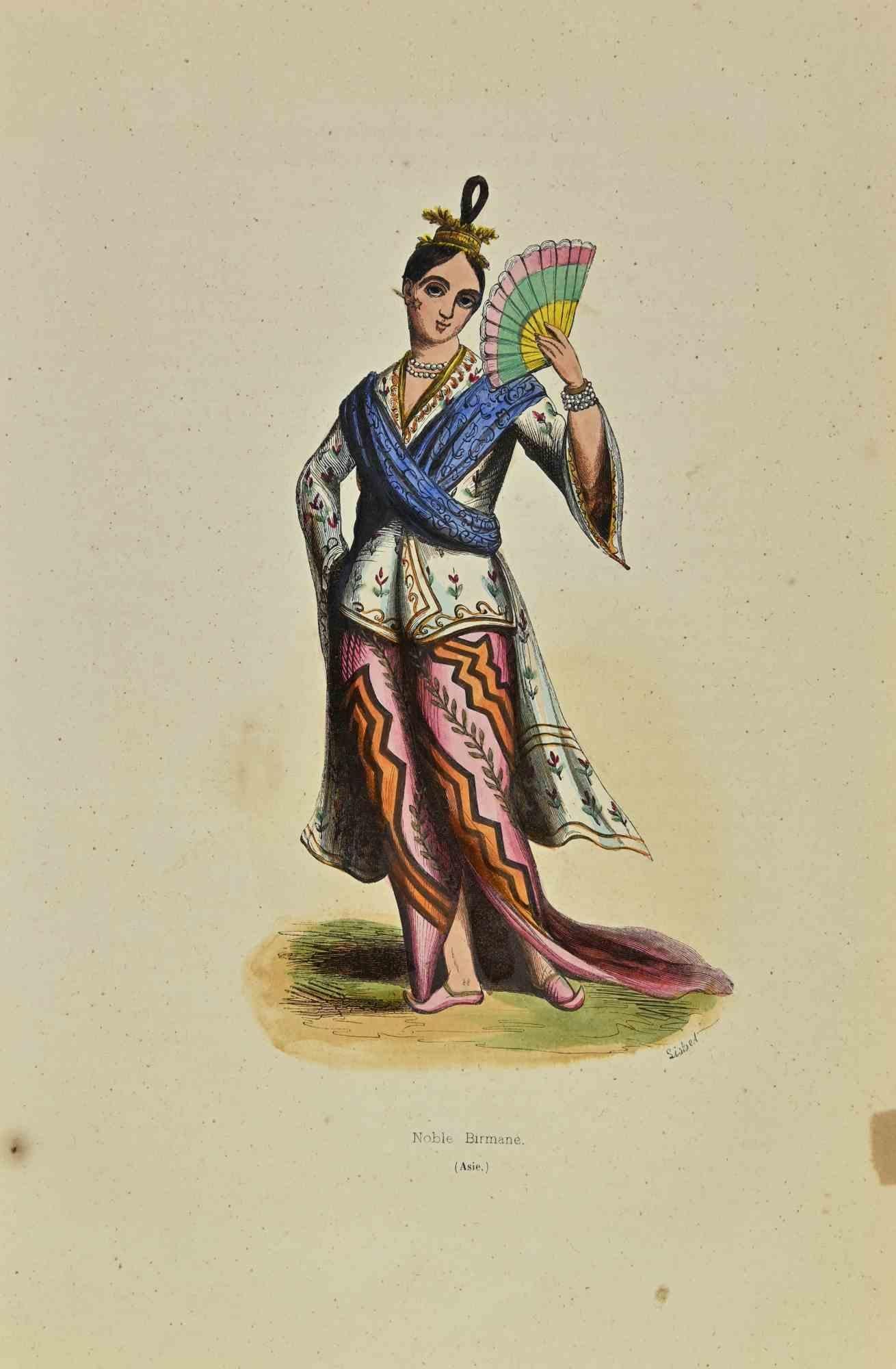 Burmese Nobleman is a lithograph made by Auguste Wahlen in 1844.

Hand colored.

Good condition.

At the center of the artwork is the original title "Noble Birmane".

The work is part of Suite Moeurs, usages et costumes de tous les peuples du monde,