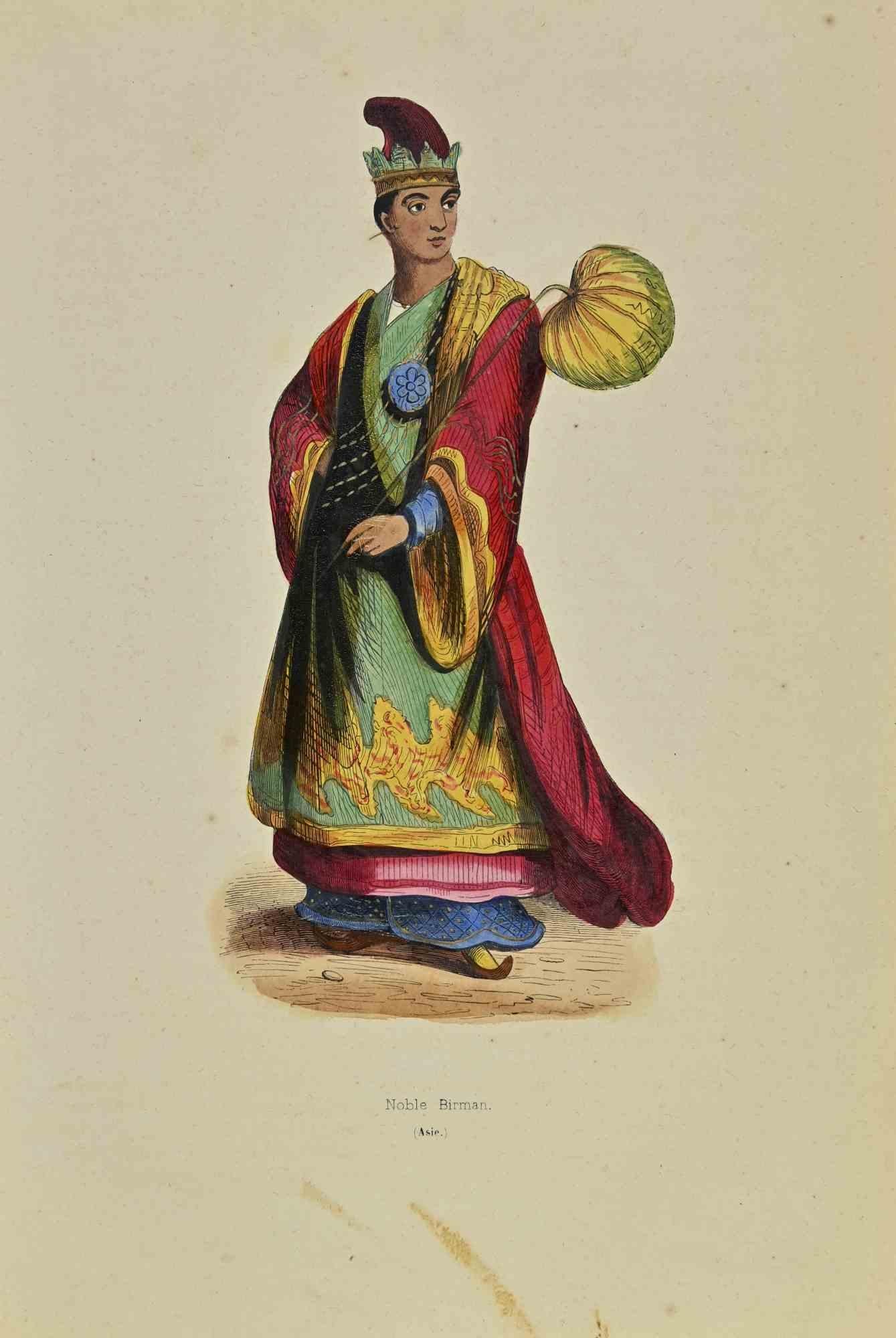 Burmese Nobleman is a lithograph made by Auguste Wahlen in 1844.

Hand colored.

Good condition.

At the center of the artwork is the original title "Noble Birman".

The work is part of Suite Moeurs, usages et costumes de tous les peuples du monde,