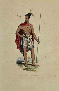 Chef d'une Tribu de la Nouvelle Zelande - Lithographie von Auguste Wahlen - 1844