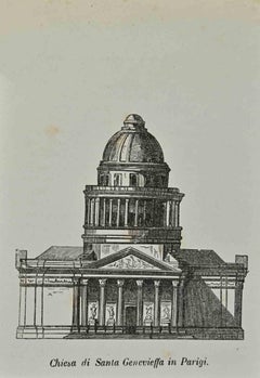 Antique Church of Saint Genevieffa in Paris - Lithograph by Auguste Wahlen - 1844