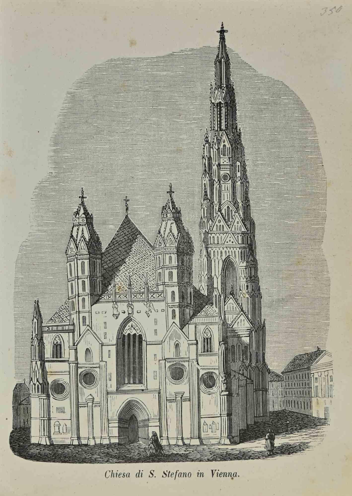 Church of St. Stephen in Vienna is a lithograph made by Auguste Wahlen in 1844.

Good condition.

Drawing in black and white.

At the center of the artwork is the original title " Chiesa di S. Stefano in Vienna".

The work is part of Suite Moeurs,