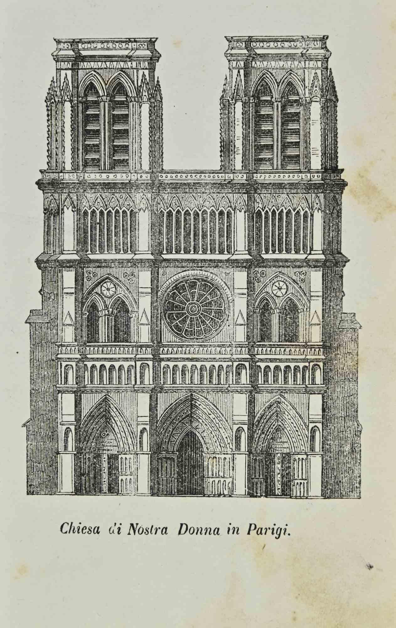 Church of Our Lady in Paris is a lithograph made by Auguste Wahlen in 1844.

Good condition.

Drawing in black and white.

At the center of the artwork is the original title "Chiesa di Nostra Donna in Parigi".

The work is part of Suite Moeurs,