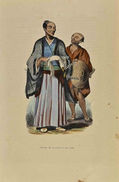 Antique Condition Japanese and his Valet - Lithograph by Auguste Wahlen - 1844