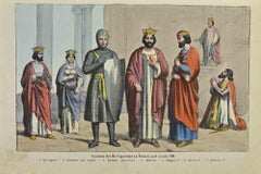 Antique Costumes of the Capetian Kings in France.. - Lithograph by Auguste Wahlen - 1844