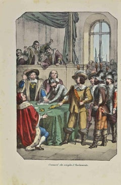 Cromwel löst das Parlament auf - Lithographie von Auguste Wahlen - 1844