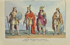 Antique Customs of the Merovingian kings in... - Lithograph by Auguste Wahlen - 1844