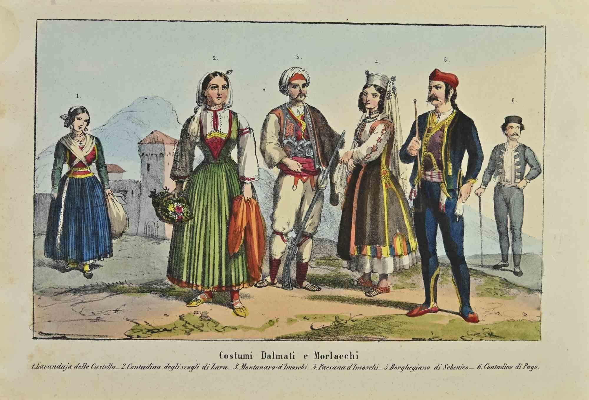 Dalmatian and Morlacchi Customs is a lithograph made by Auguste Wahlen in 1844.

Hand colored.

Good condition.

At the center of the artwork is the original title "Costumi Dalmati e Morlacchi"

The work is part of Suite Moeurs, usages et costumes