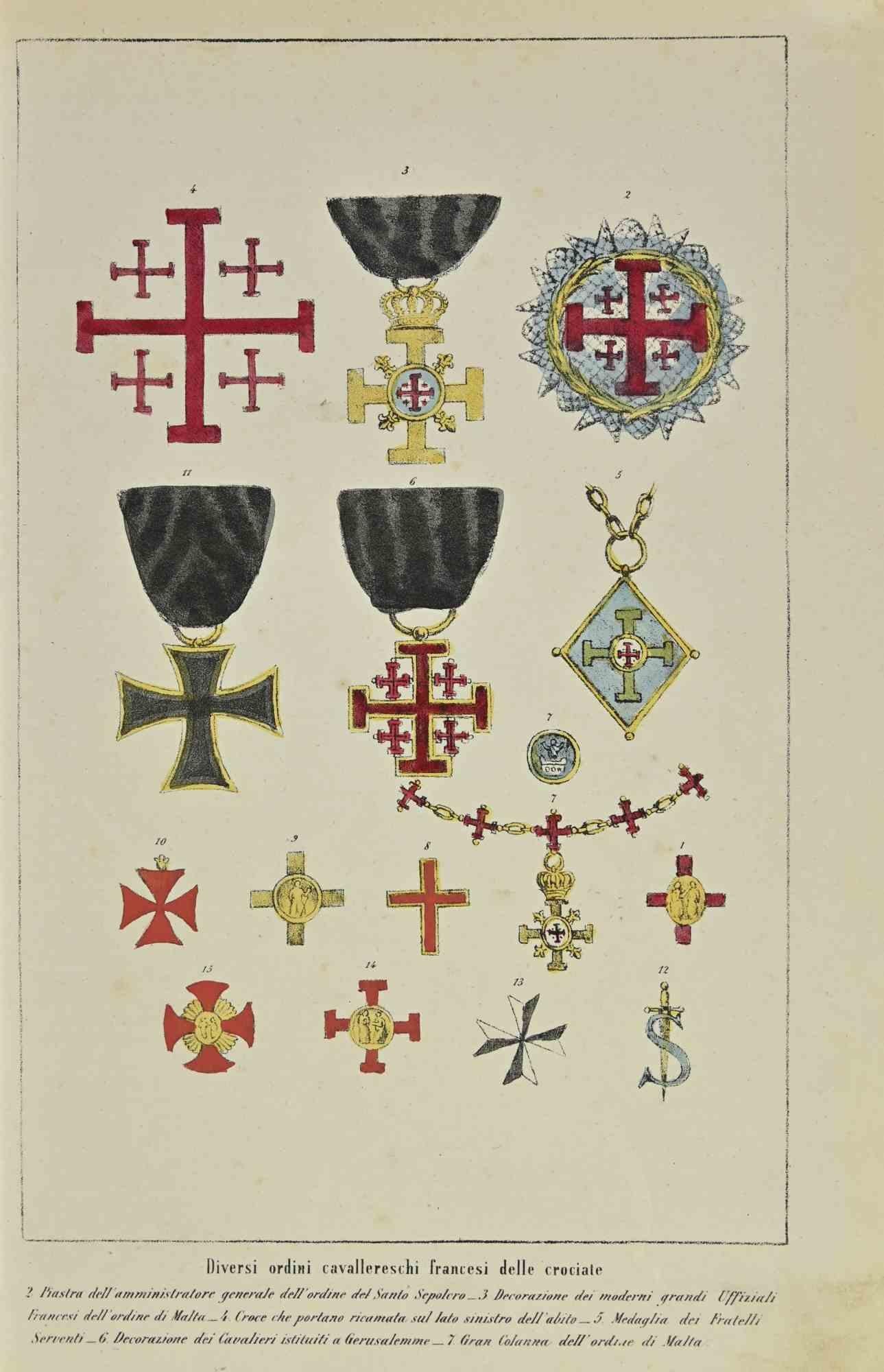 Verschiedene französische Orders of Chivalry of ... - Lithographie von Auguste Wahlen - 1844