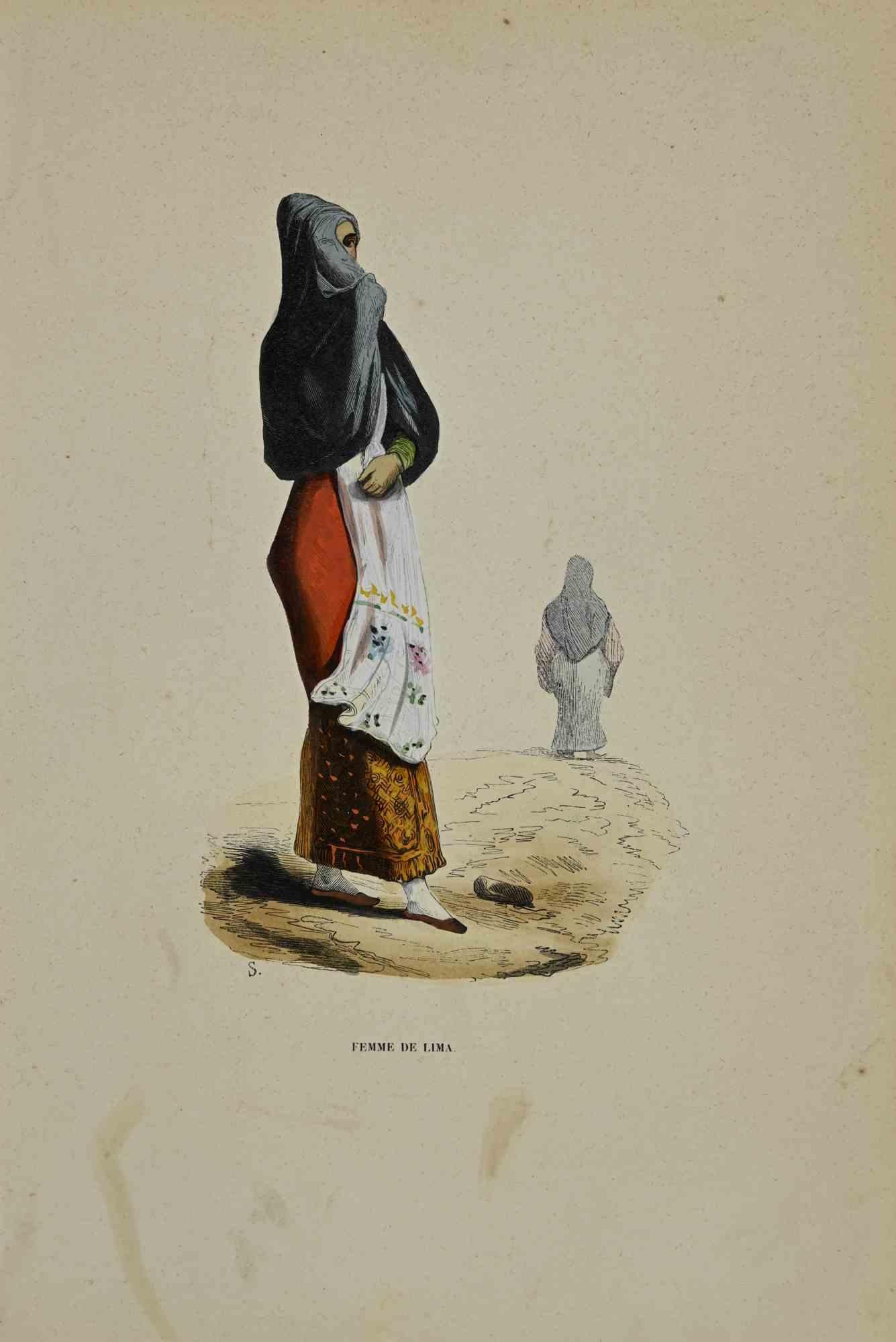Femme de Lima is a hand colored lithographs realized by Auguste Wahlen in 1844.

Good conditions.

The artwork belongs to the Suite Moeurs, usages et costumes de tous les peuples du monde, d'après des documents authentiques et les voyages les plus