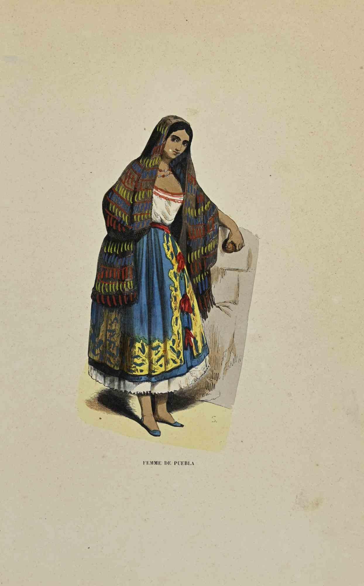 Femme de Puebla is a hand colored lithographs realized by Auguste Wahlen in 1844.

Good conditions.

The artwork belongs to the Suite Moeurs, usages et costumes de tous les peuples du monde, d'après des documents authentiques et les voyages les plus