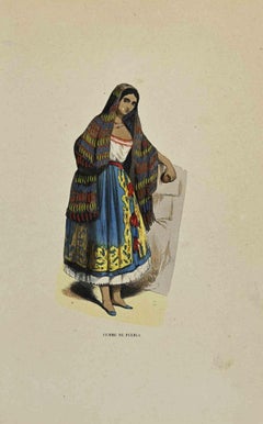 Antique Femme de Puebla - Lithograph by Auguste Wahlen - 1844