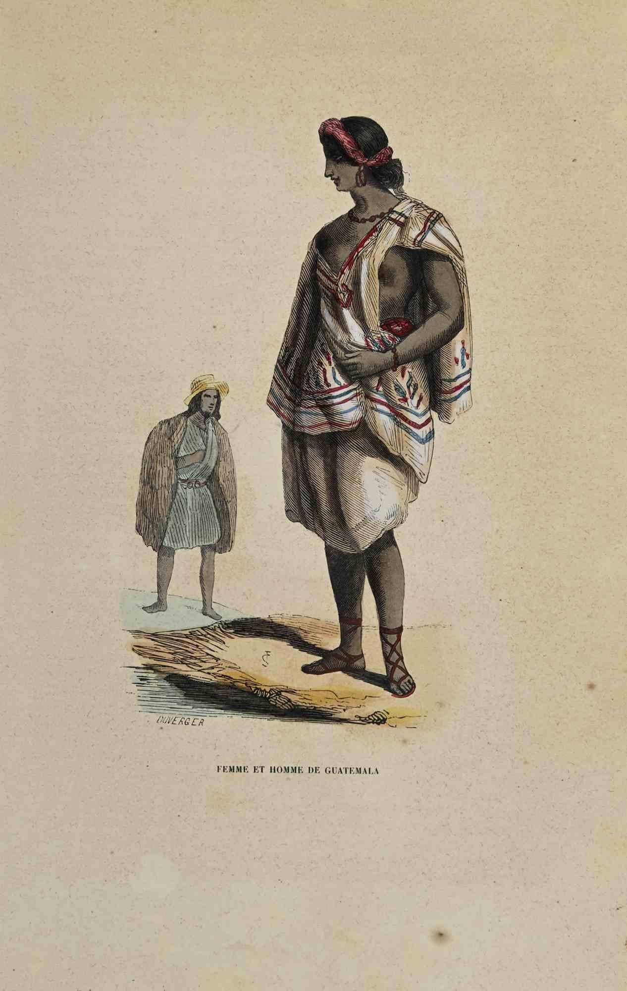 Femme et Homme de Guatemala - Lithographie d'Auguste Wahlen - 1844