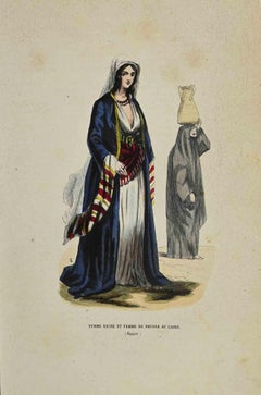 Antique Femme Riche et Femme du Peuple au Caire - Lithograph by Auguste Wahlen - 1844