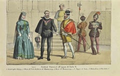 Französische Kostüme zur Zeit Karls IX. - Lithographie von Auguste Wahlen - 1844