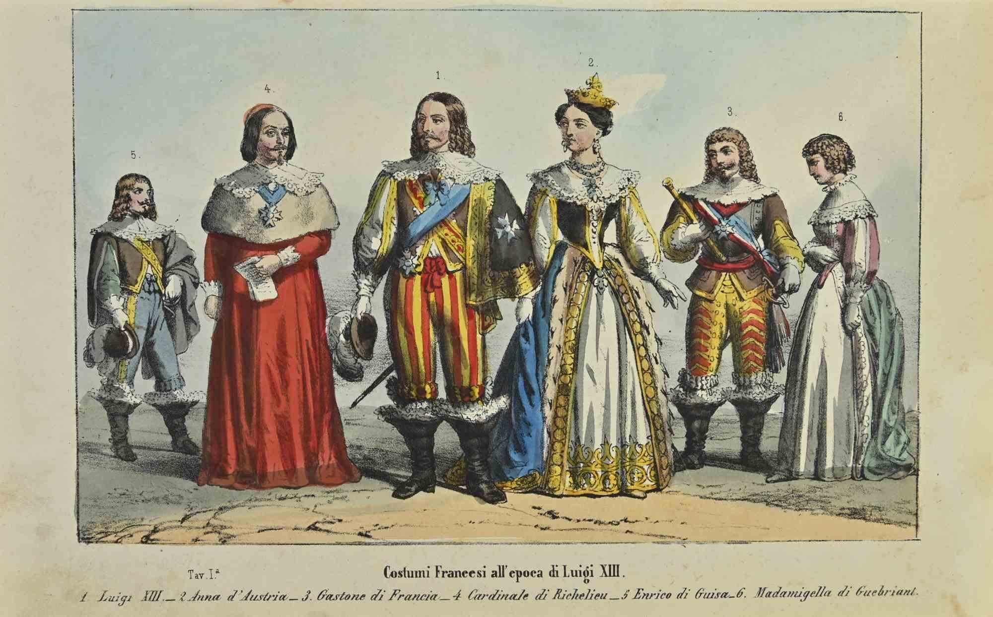 French costumes at the time of Louis XIII is a lithograph made by Auguste Wahlen in 1844.

Hand colored.

Good condition.

At the center of the artwork is the original title "Costumi Francesi all'epoca di Luigi XIII".

The work is part of Suite