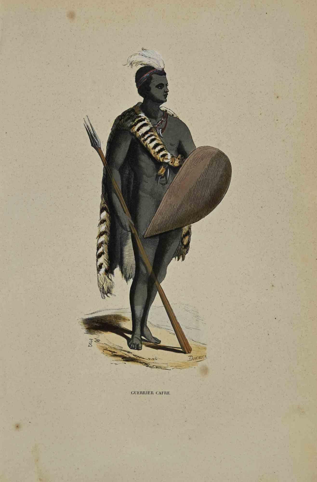 Guerrier Cafre is a hand colored lithograph realized by Auguste Wahlen in 1844.

Good conditions.

The artwork belongs to the Suite Moeurs, usages et costumes de tous les peuples du monde, d'après des documents authentiques et les voyages les plus