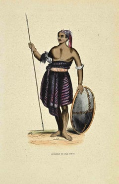 Guerrier de L'ile Sawoe - Lithograph by Auguste Wahlen - 1844