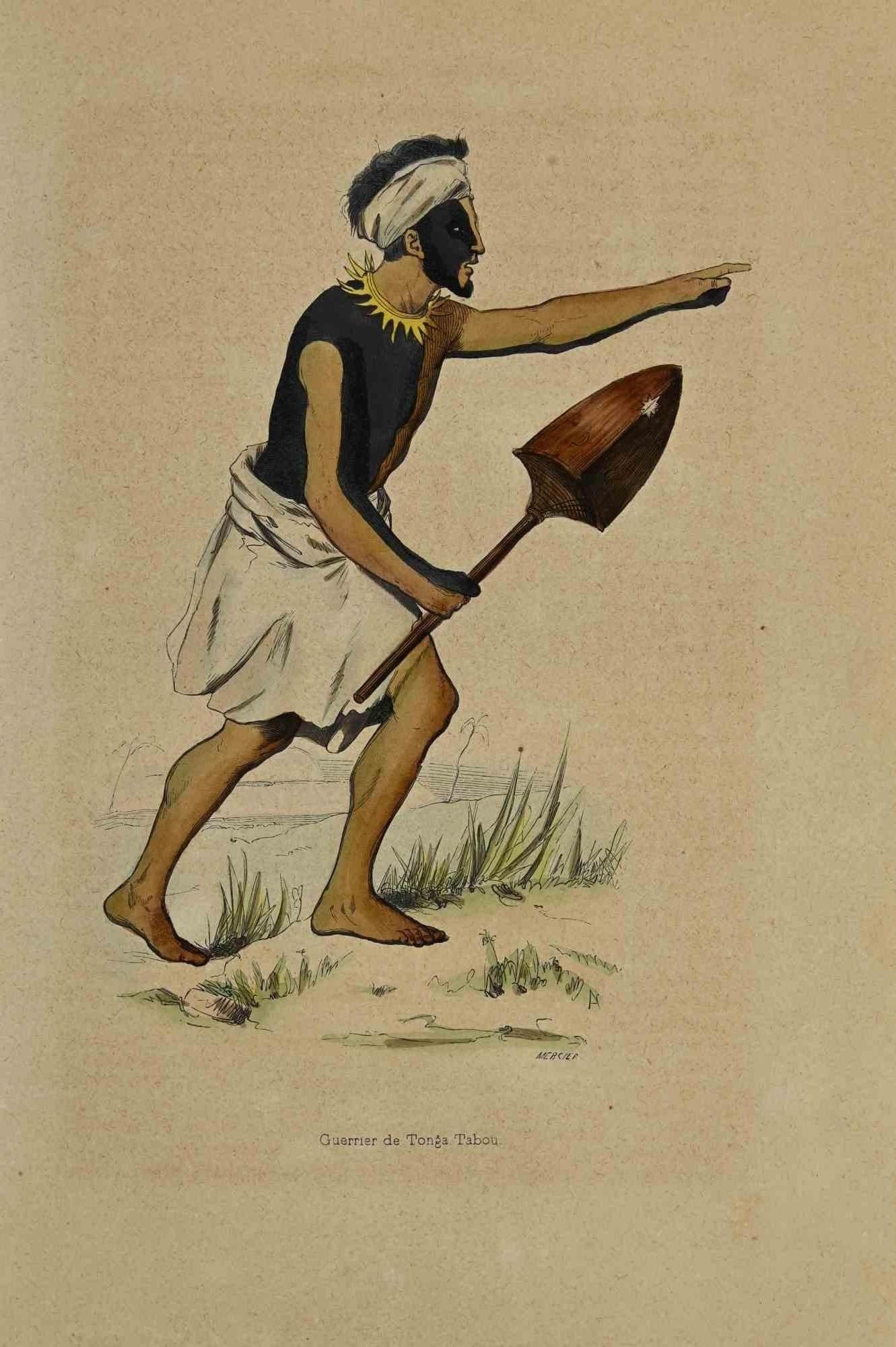 Guerrier de Tonga Tabou is a hand colored lithograph realized by Auguste Wahlen in 1844.

Good condition.

The artwork belongs to the Suite Moeurs, usages et costumes de tous les peuples du monde, d'après des documents authentiques et les voyages