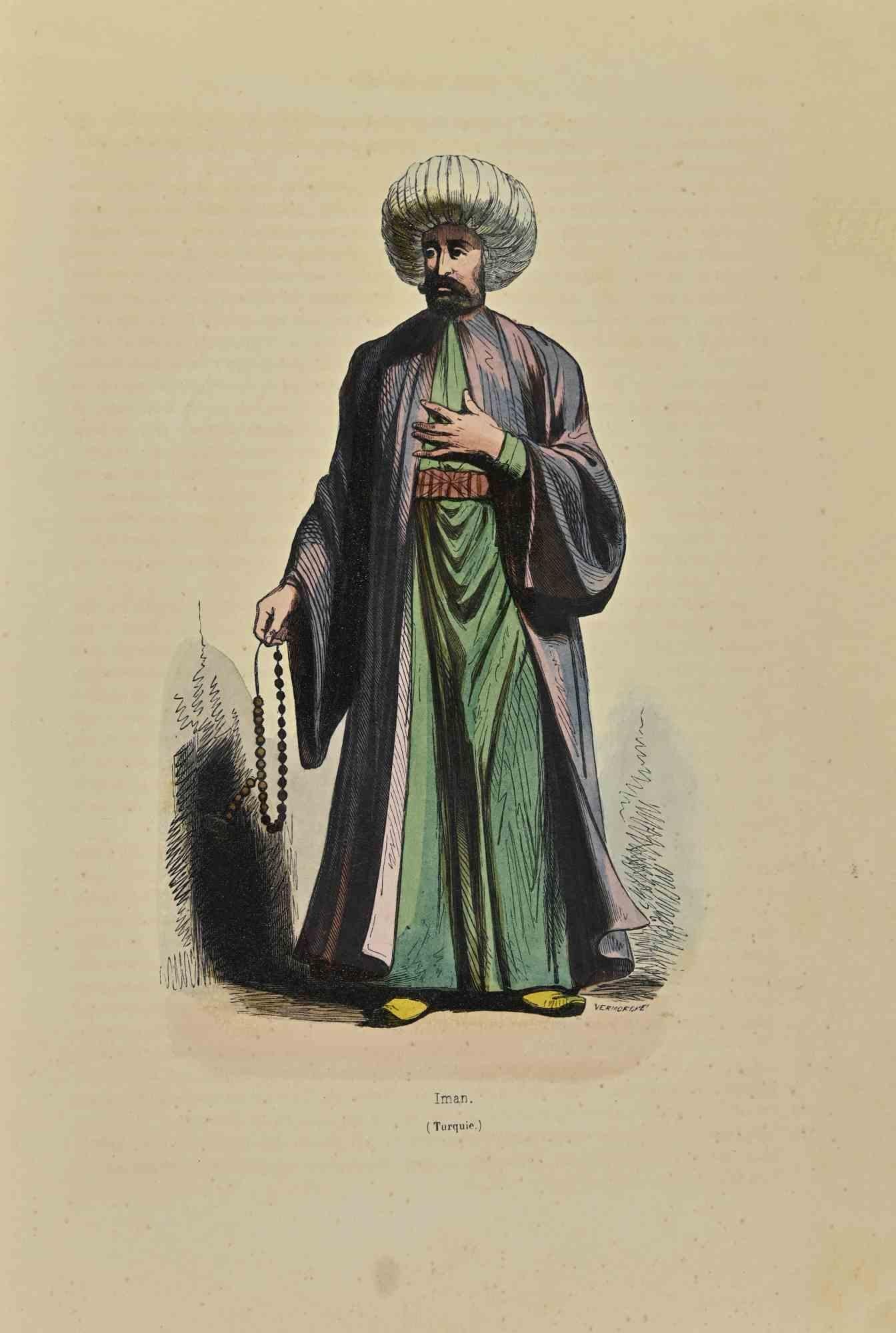 Iman is a lithograph made by Auguste Wahlen in 1844.

Hand colored.

Good condition.

At the center of the artwork is the original title "Iman".

The work is part of Suite Moeurs, usages et costumes de tous les peuples du monde, d'après des