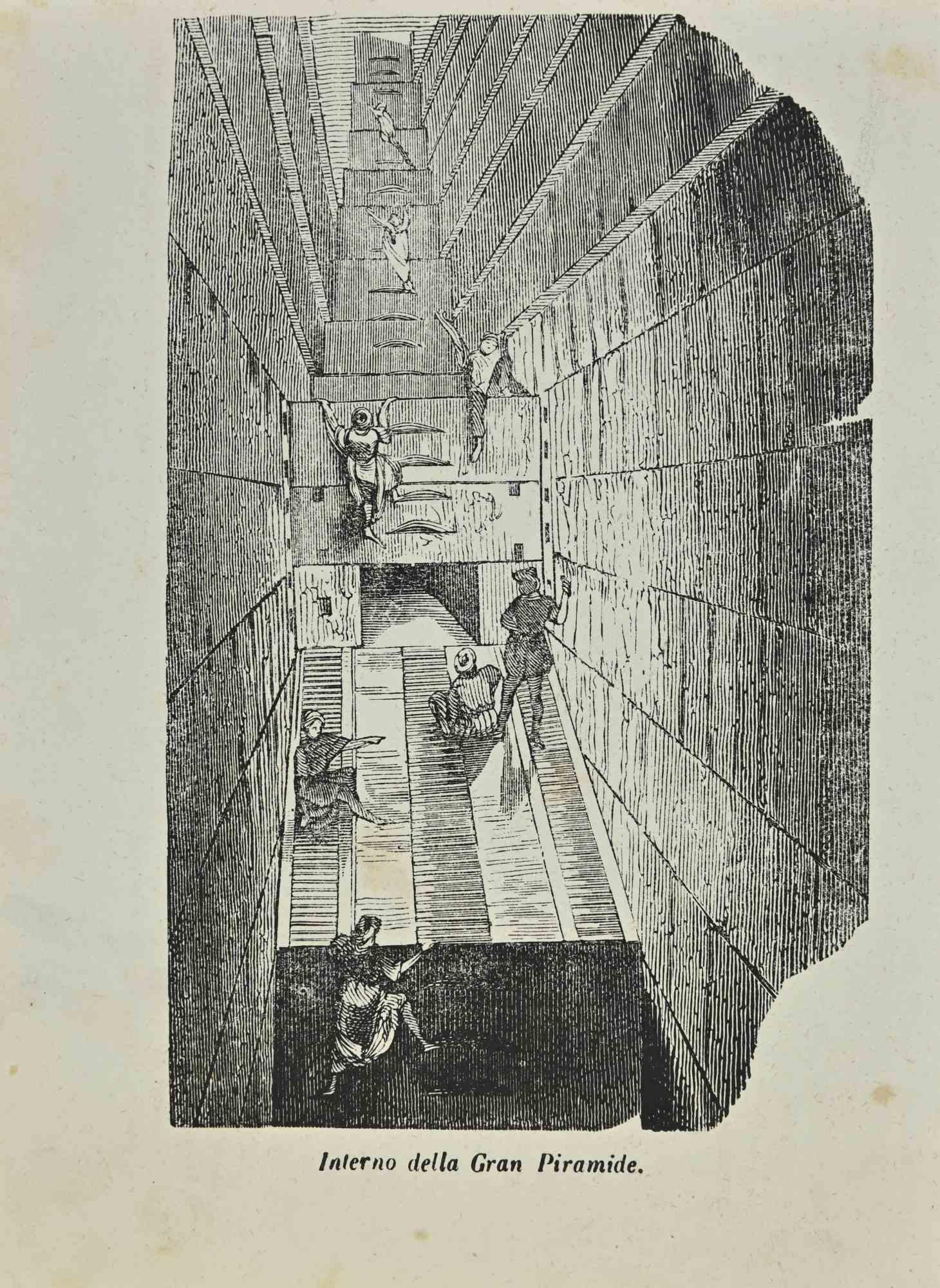 Interior of the Great Pyramid is a lithograph made by Auguste Wahlen in 1844.

Good condition.

At the center of the artwork is the original title "Interno della Gran Piramide".

The work is part of Suite Moeurs, usages et costumes de tous les