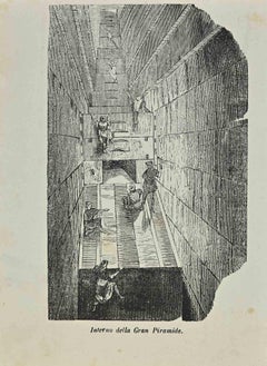 Antique Interior of the Great Pyramid - Lithograph by Auguste Wahlen - 1844